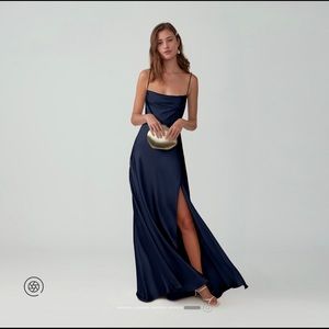 Fame and Partners Strappy Draped Gown in Navy